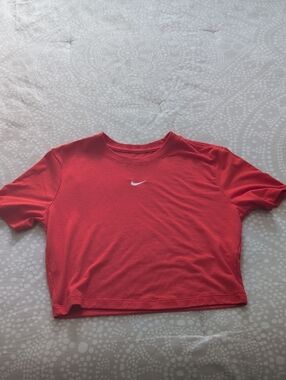 Nike Red Cropped Crew Tee with White Swoosh